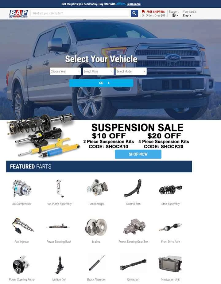 自動車部品を購入できる米国のウェブサイト、Buy Auto Parts。