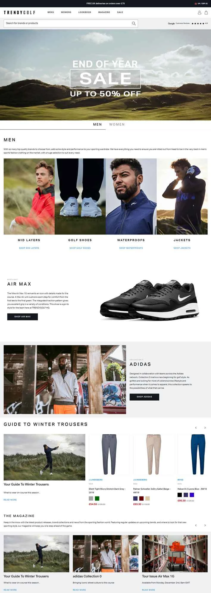 英国のファッションゴルフアパレルショッピングウェブサイト、Trendy Golf。