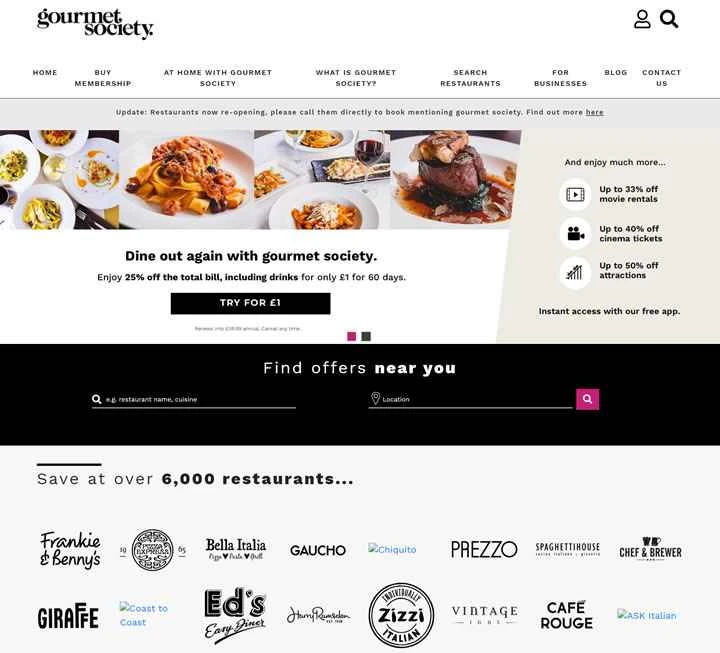 グルメ・ソサエティ：英国を代表するレストラン割引クラブ