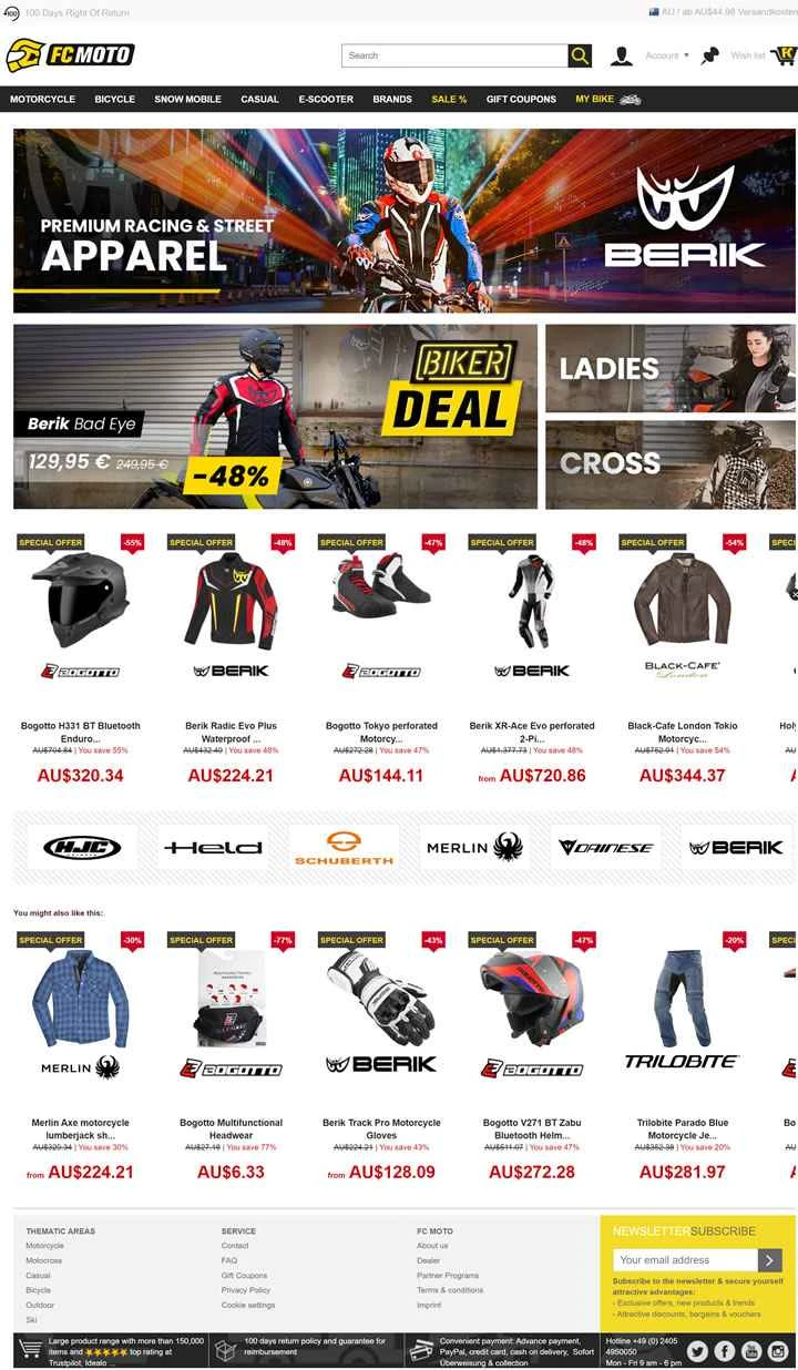 FC-Moto オーストラリア: ヨーロッパ最大級のオートバイ用アパレルとヘルメットの店
