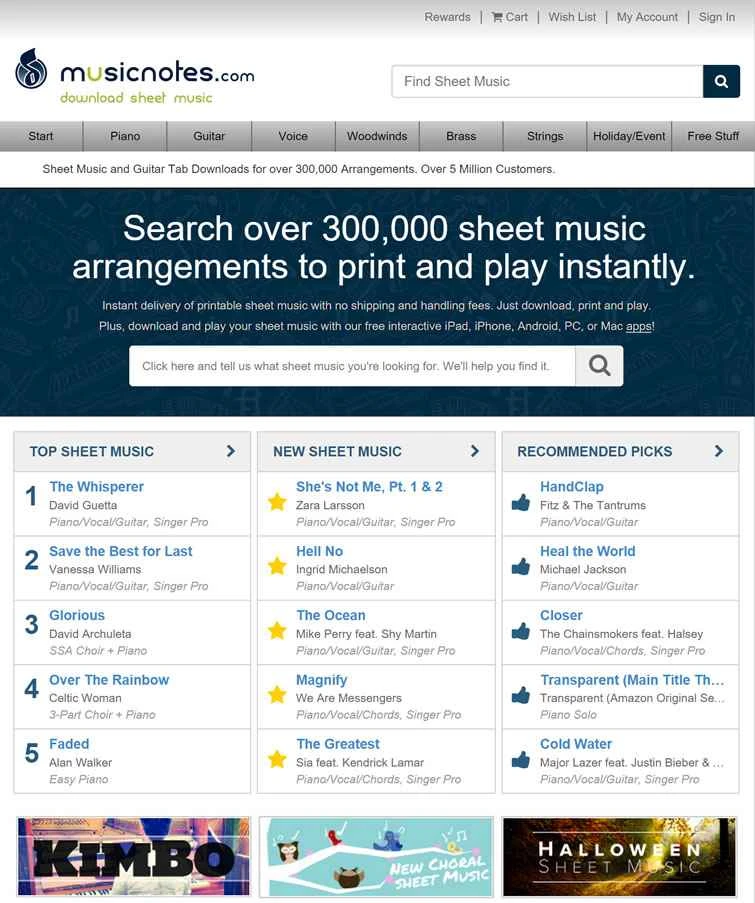 30万曲以上の楽譜ダウンロード：Musicnotes.com