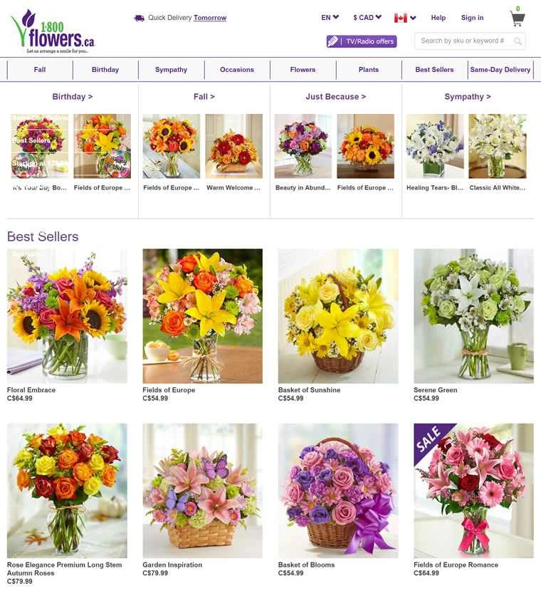 カナダの花屋：1800Flowers.ca