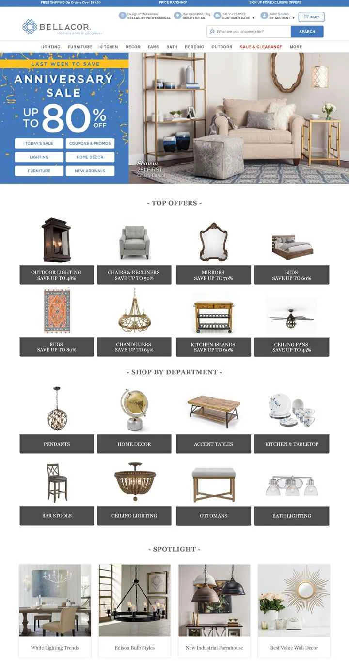 Bellacor は、照明、室内装飾、家具を扱う米国を拠点とするオンライン ストアです。