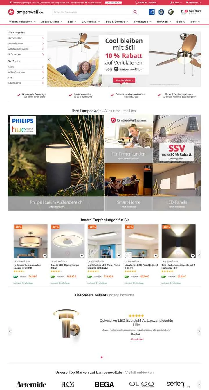 Lampenwelt Germany: 照明器具および製品を扱うヨーロッパ最大のオンライン ストア。