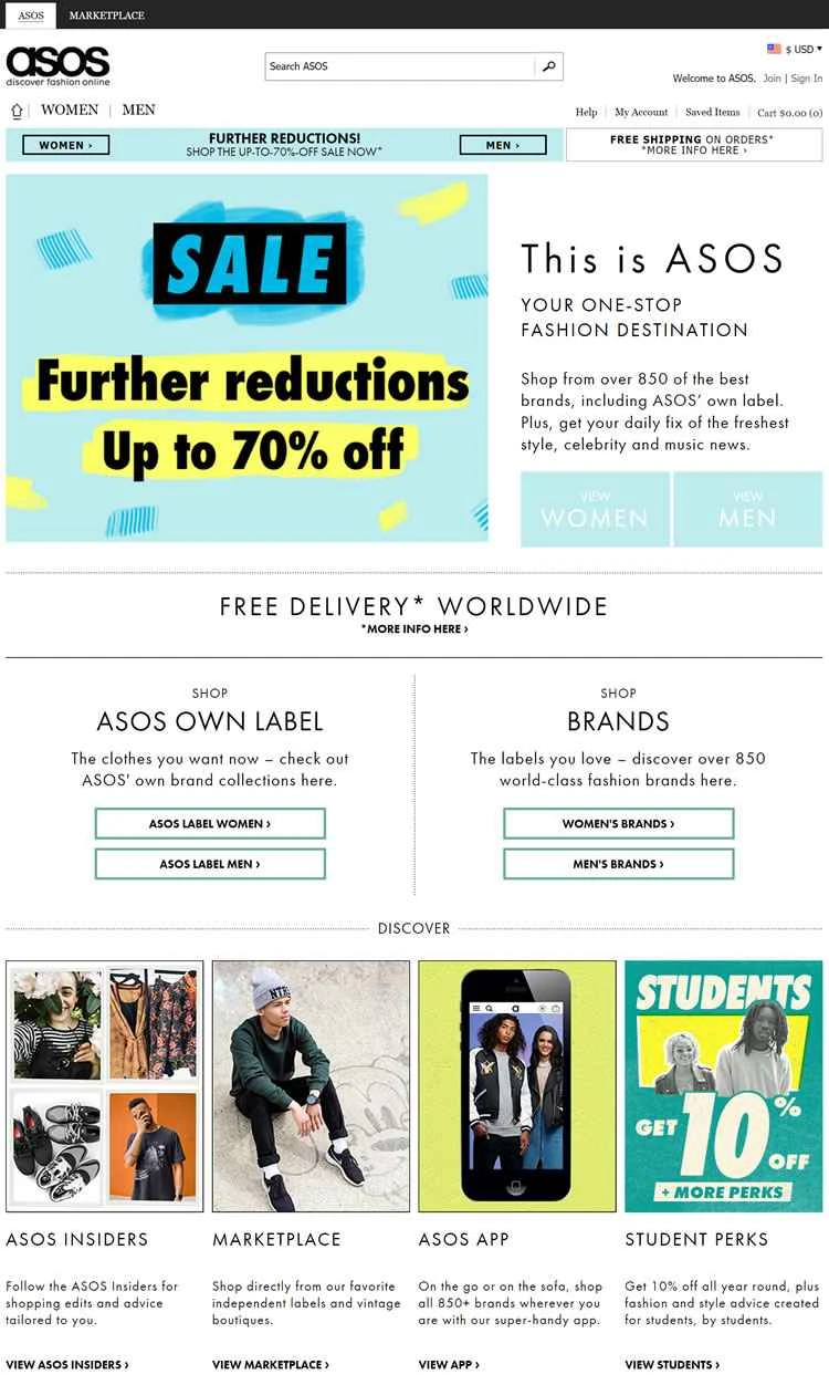 ASOS USウェブサイト: 英国最大の独立系オンラインファッション小売業者
