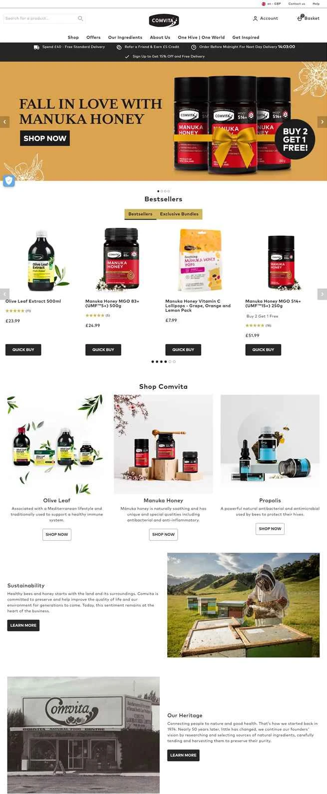 コンビタUK：マヌカハニー、オリーブリーフ、プロポリス