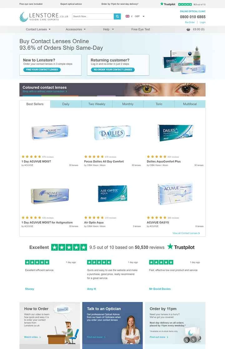 Lenstore.co.uk は、英国を代表するオンラインコンタクトレンズサプライヤーです。