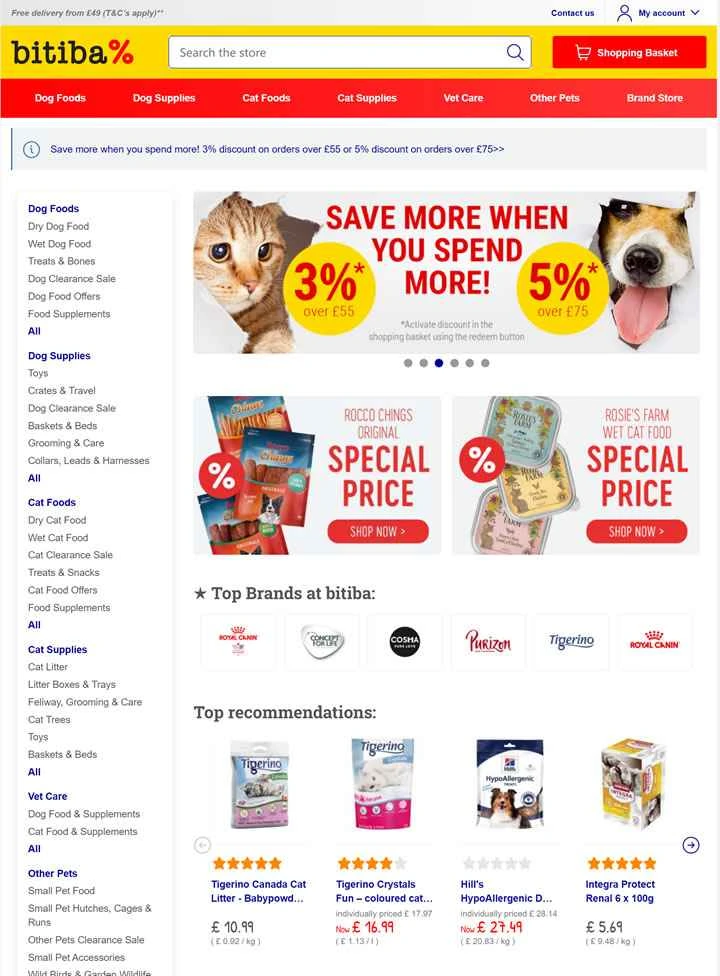 Bitiba UK: ドッグフード、キャットフード、ペット用品を購入