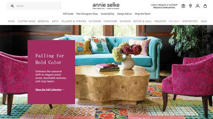 Annie Selke 公式ウェブサイト: ラグ、寝具、室内装飾品、家具など。