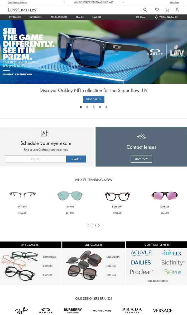 アメリカのアイウェアウェブサイト「LensCrafters」