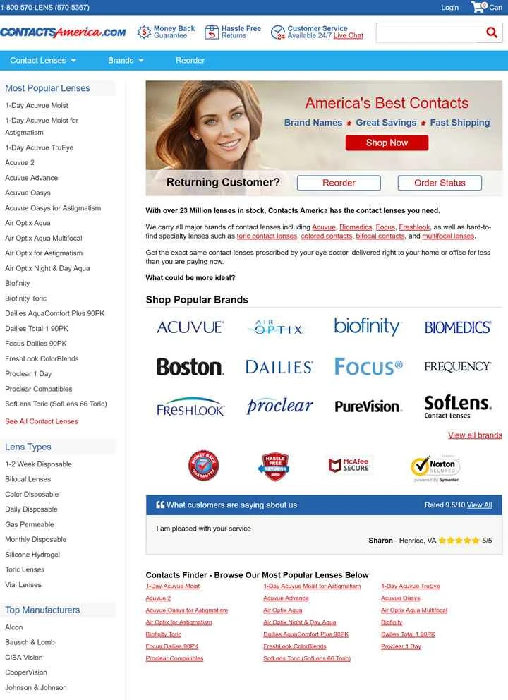 米国の有名なオンラインコンタクトレンズ販売店、コンタクト・アメリカ