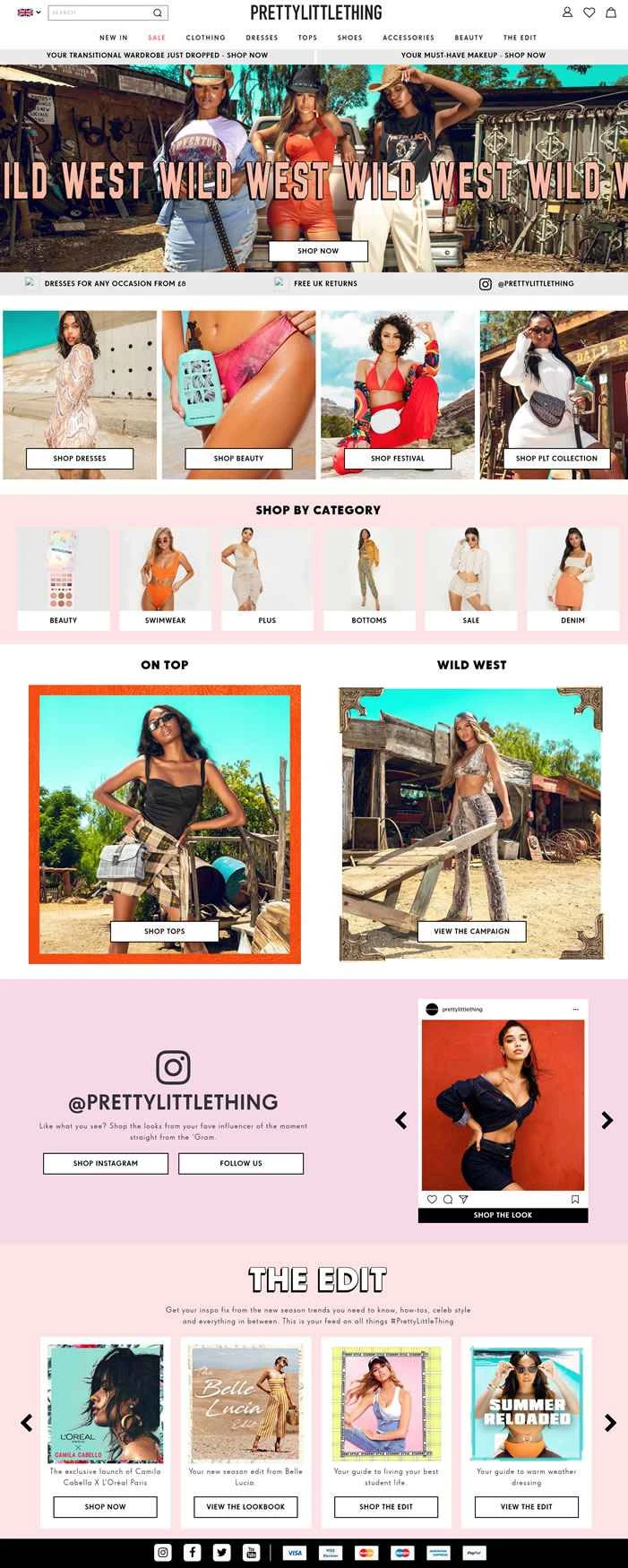イギリスのファストファッション婦人服オンラインショッピングサイト：PrettyLittleThing