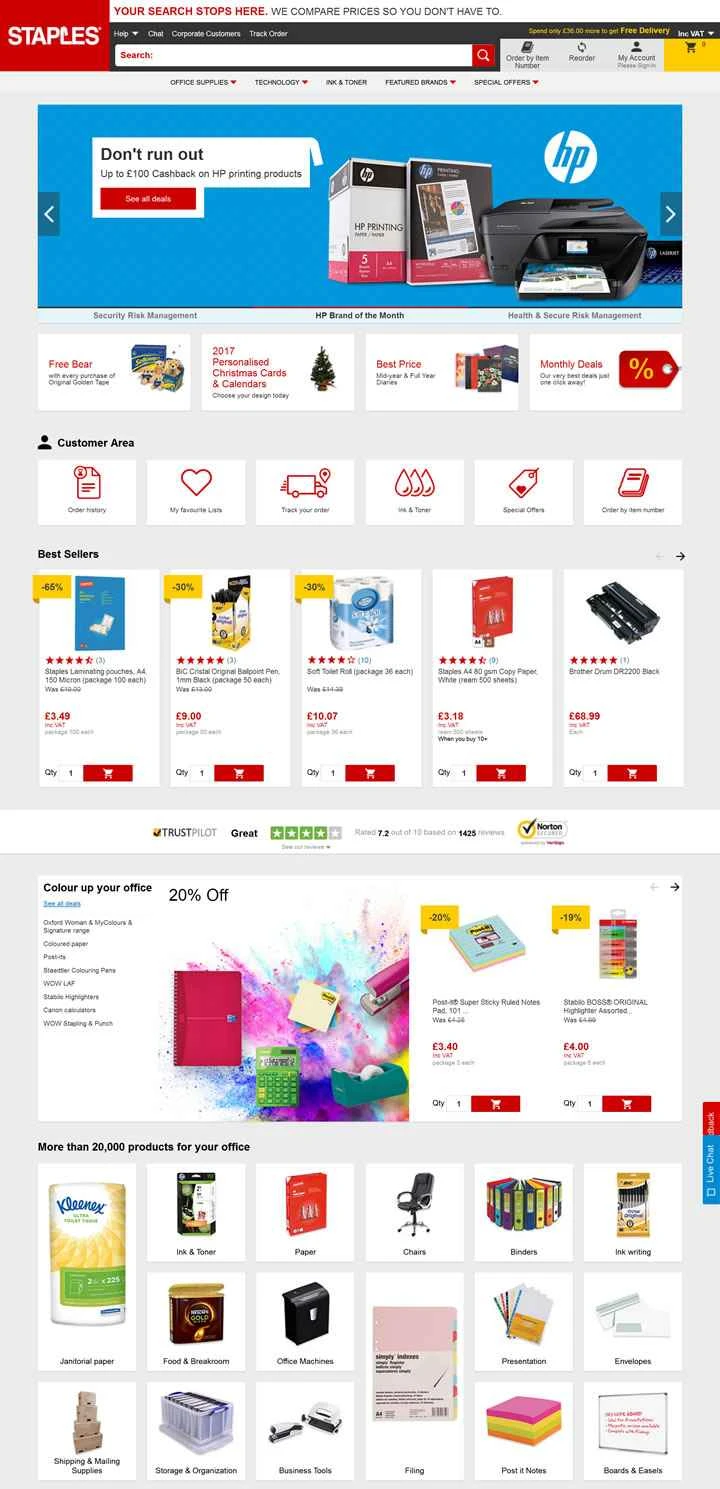 ステープルズUK公式サイト：オフィス用品のワンストップショッピング
