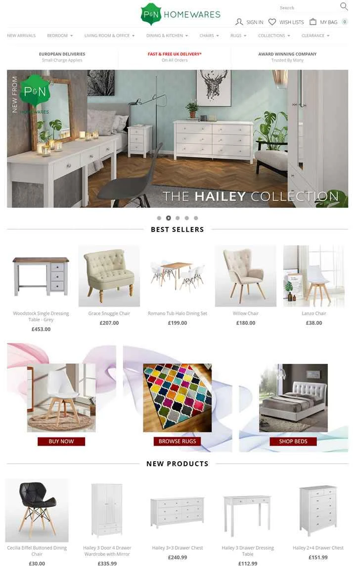 PN Home は、モダンな家具とインテリアを扱う英国のウェブサイトです。