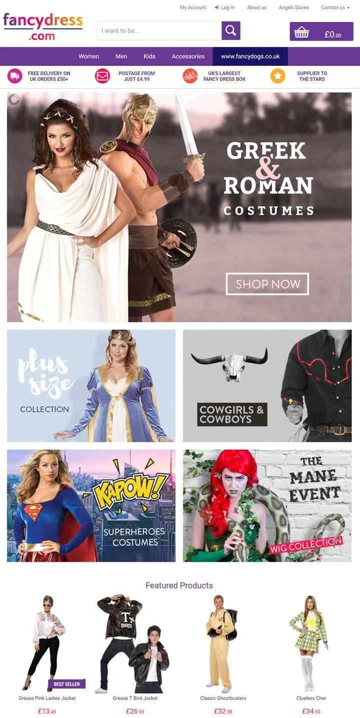 Fancydress.com は、英国最大の仮面舞踏会衣装のウェブサイトです。