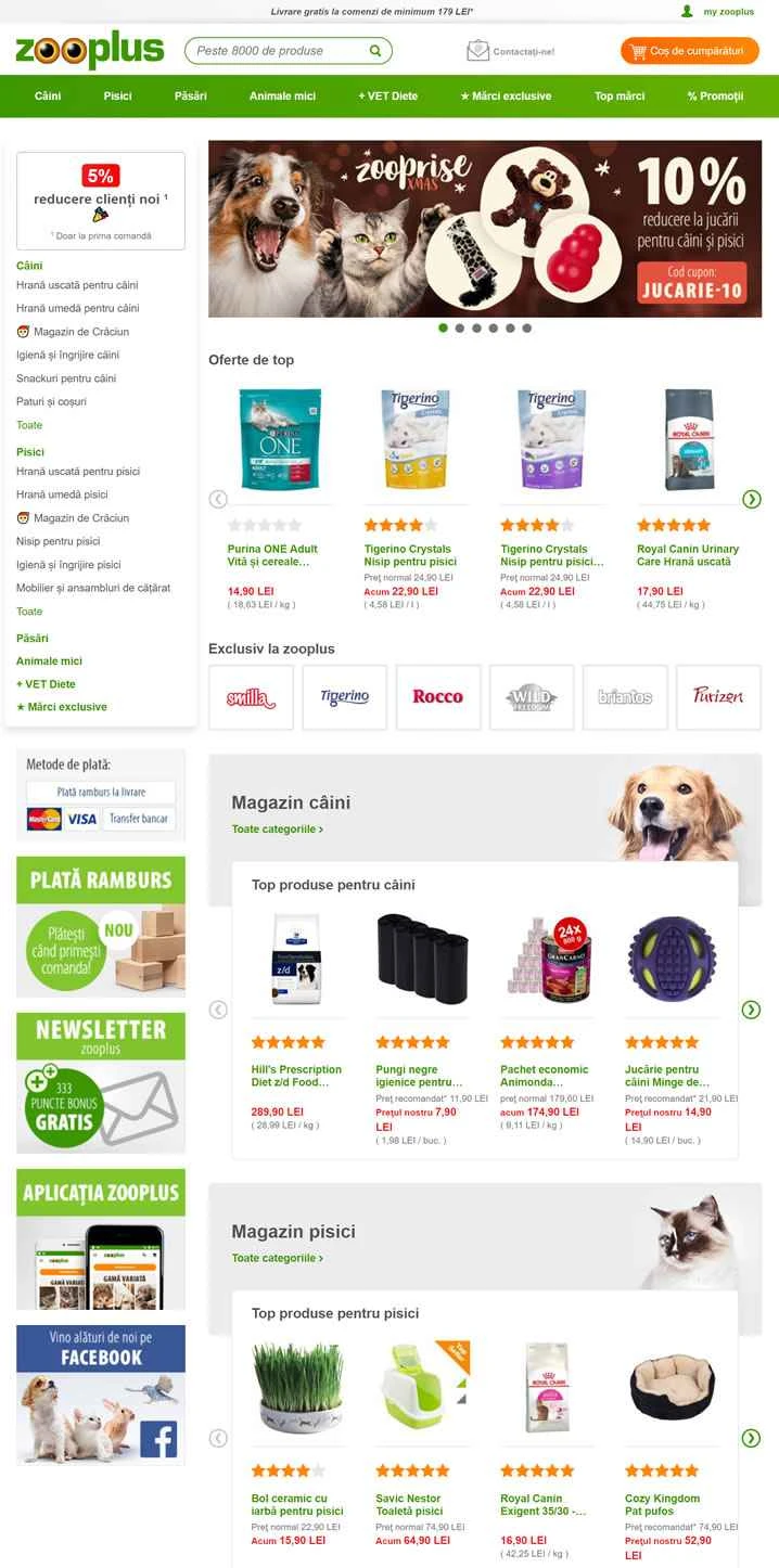 Zooplus Romania: ペットフードとアクセサリー