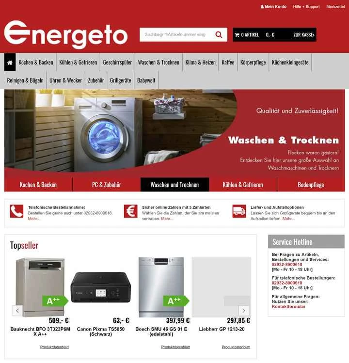 大型・小型家電製品を取り扱うドイツのオンラインストア、Energeto。
