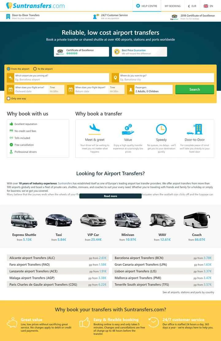 Suntransfers は、世界中の 500 を超える空港に空港送迎サービスを提供しています。