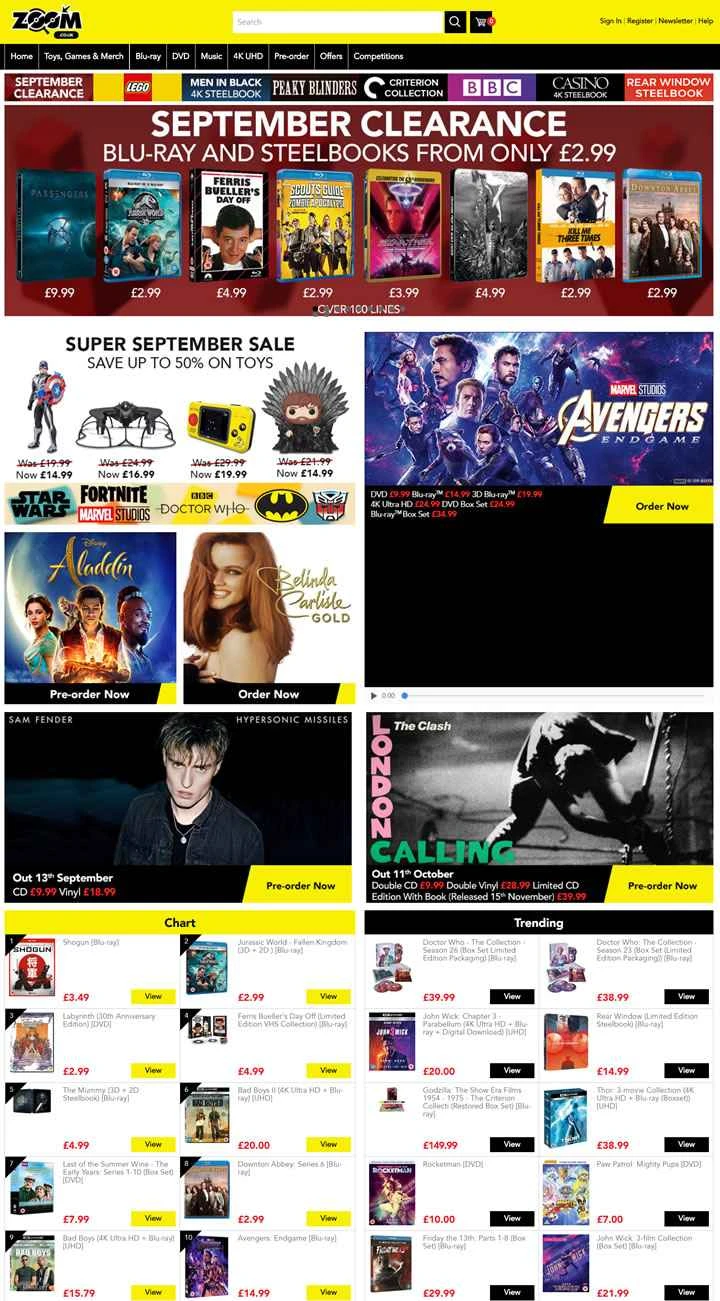 英国の DVD および Blu-ray ディスク購入ウェブサイト: Zoom.co.uk (映画とテレビ)
