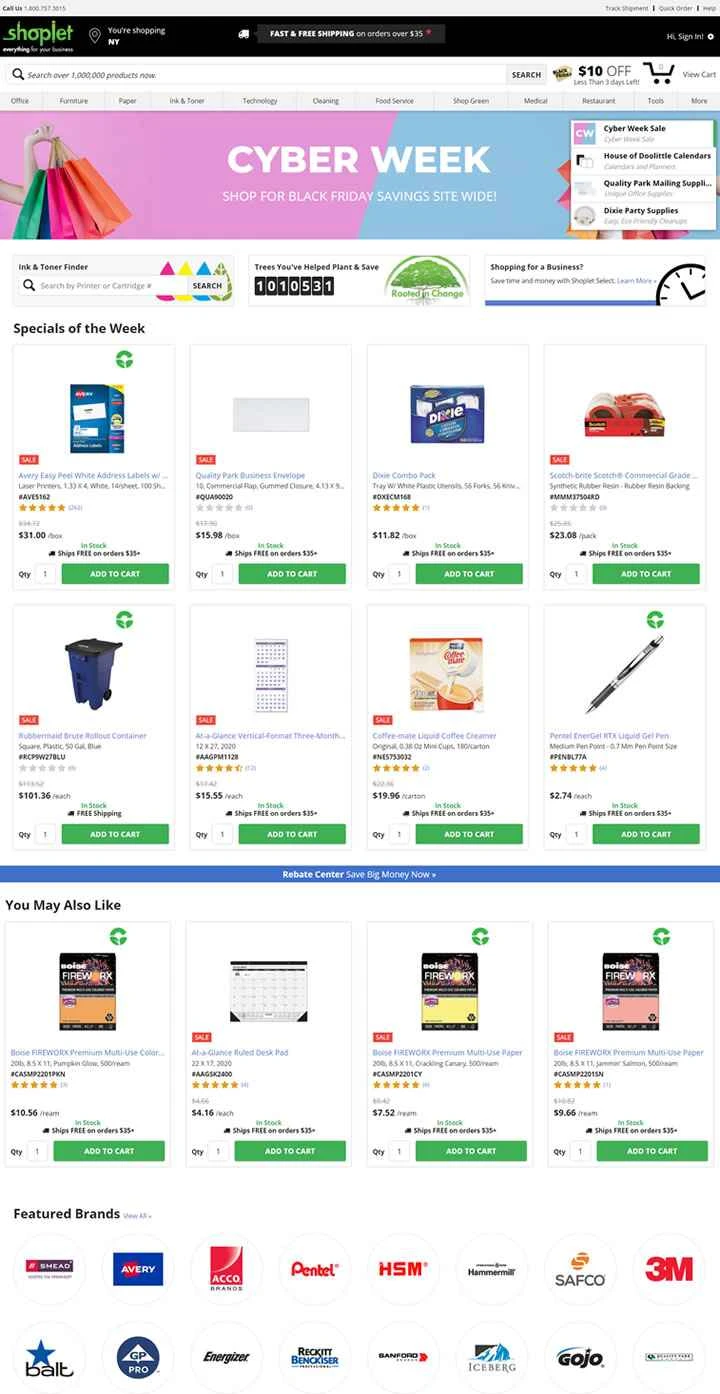 Shoplet.com は、米国を拠点とするオフィス用品の割引ウェブサイトです。