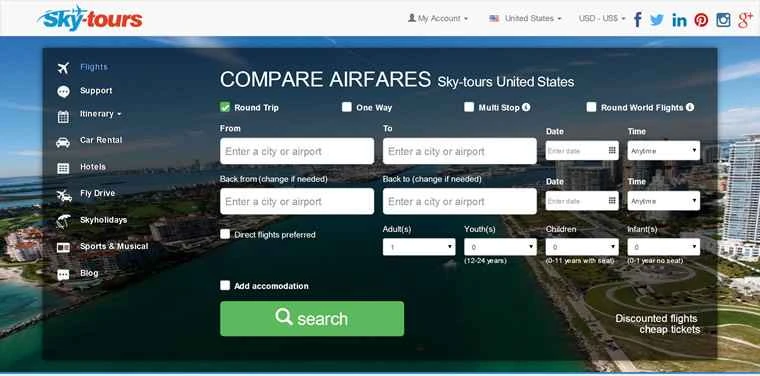 Sky-toursは世界中へ格安航空券を提供しています。