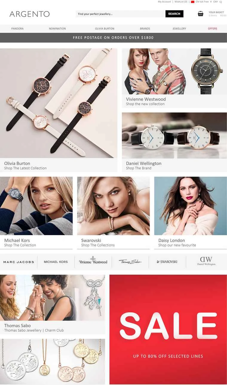 イギリスのジュエリーサイト「アルジェント」：PANDORA、オリビア・バートン、ノミネーションなど