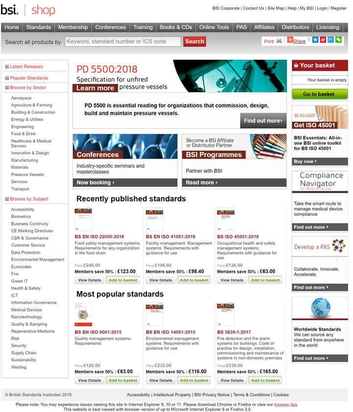 英国規格協会ショップ：BSIショップ