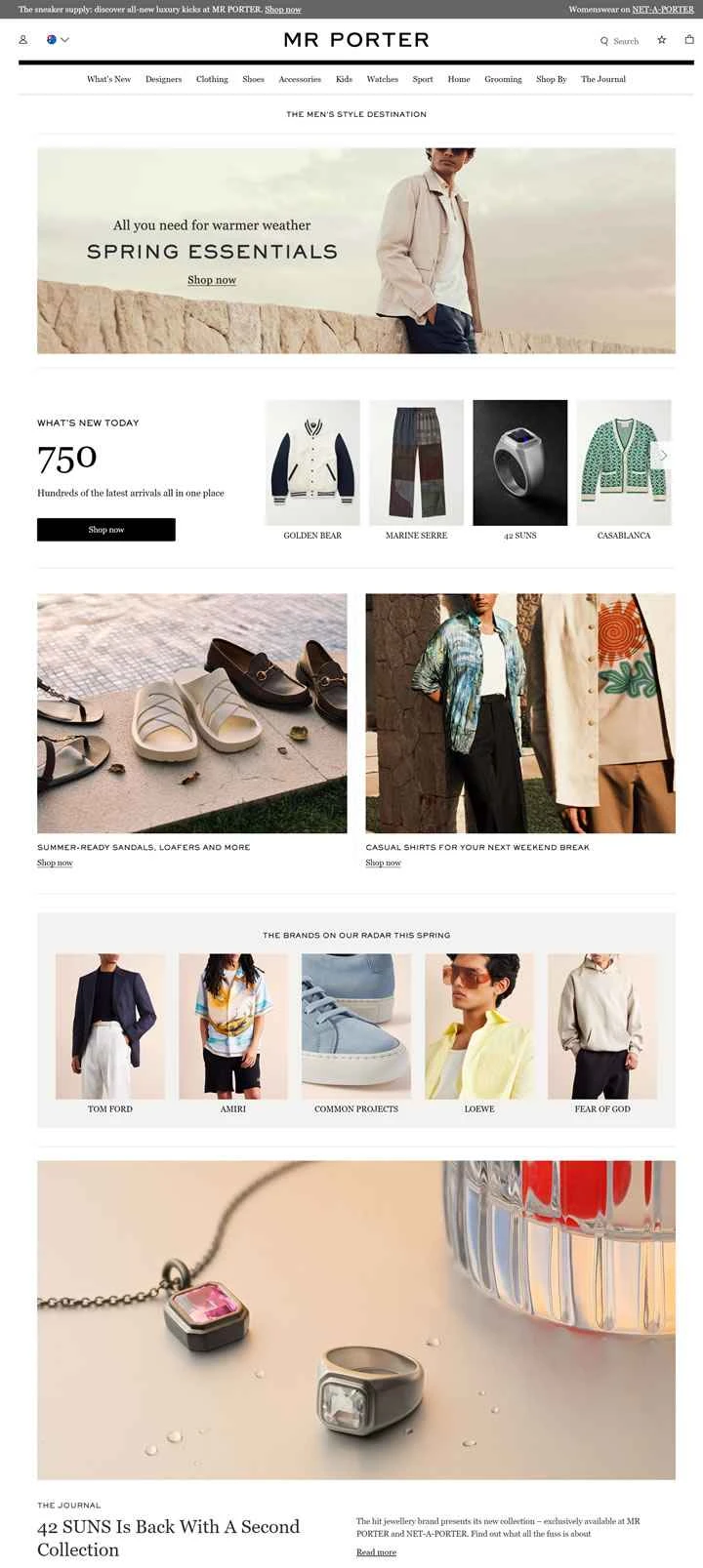 MR PORTER オーストラリア：現代紳士の贅沢でスタイリッシュな家