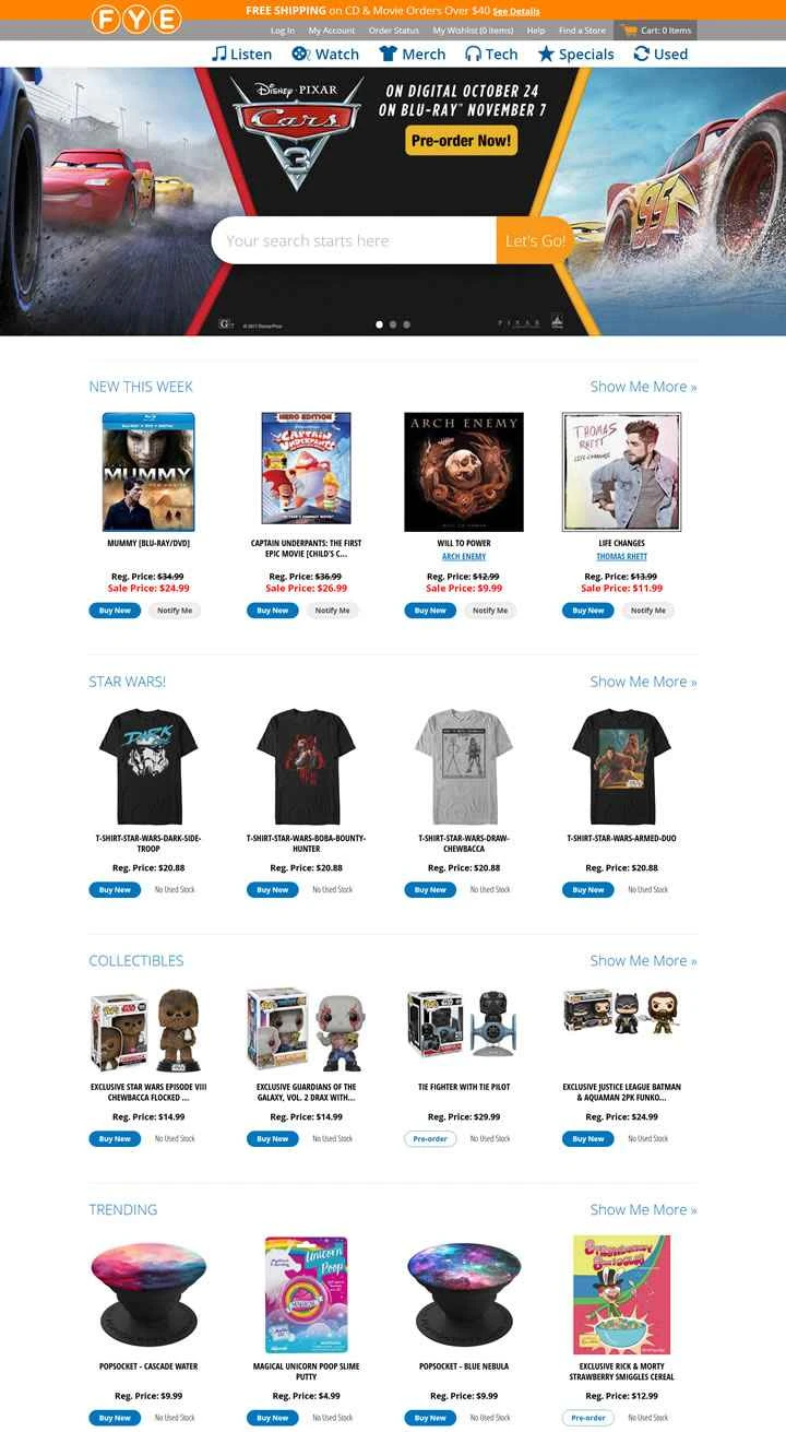 FYE は、アメリカのエンターテイメントおよびポップ カルチャー商品を扱うストアです。