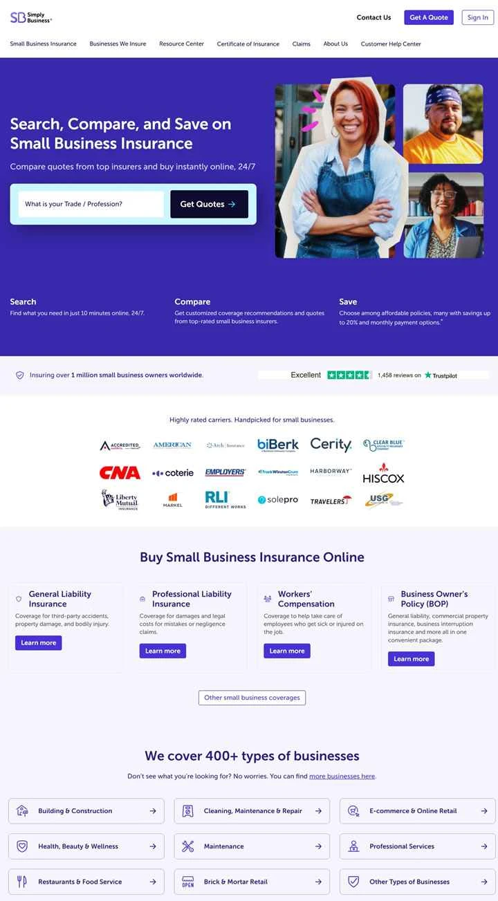 Simply Business USA: 中小企業向け保険を検索、比較し、節約しましょう。