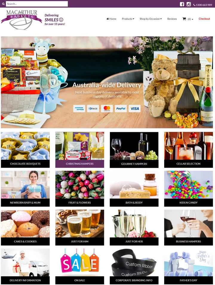 オーストラリアのギフトバスケットウェブサイト、Macarthur Baskets