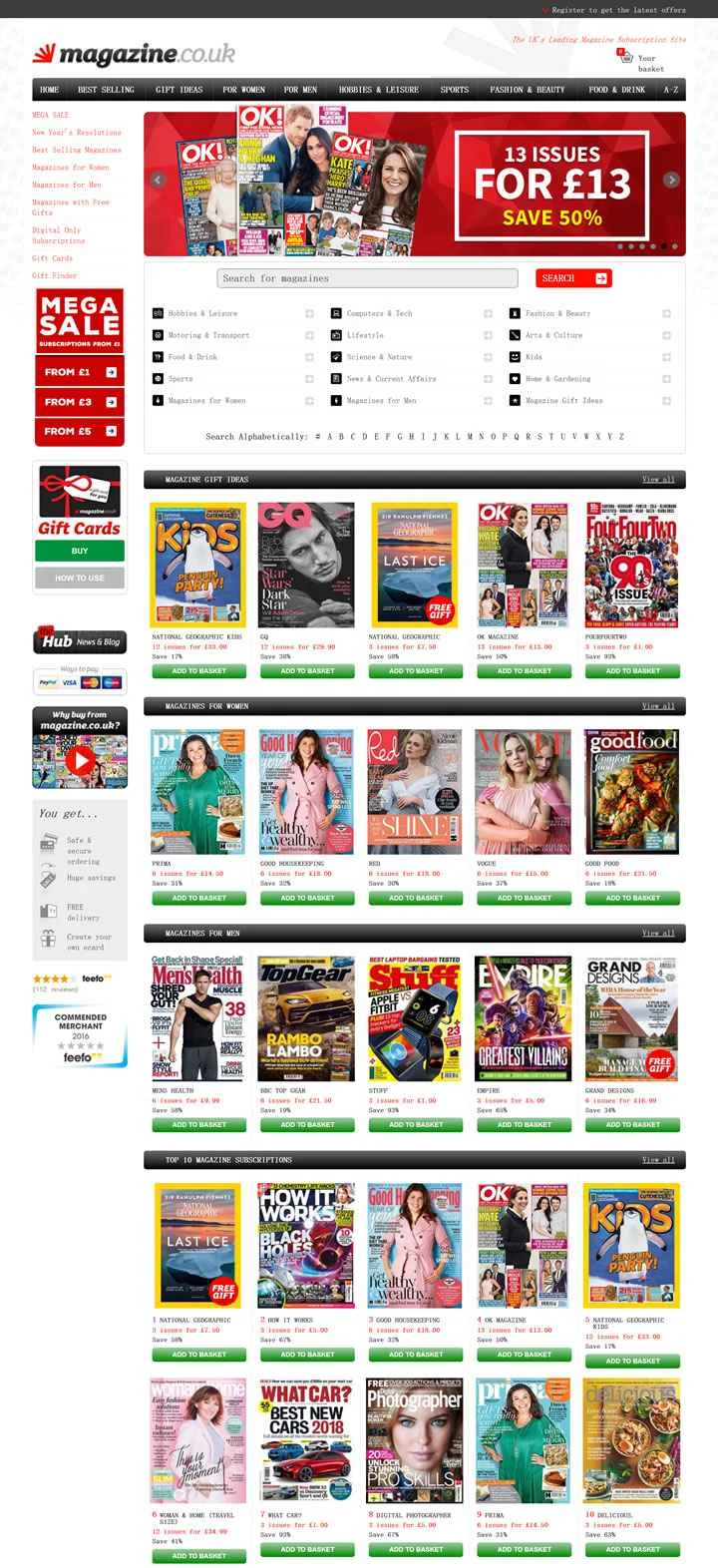 Magazine.co.uk は、英国を代表する雑誌購読ウェブサイトです。