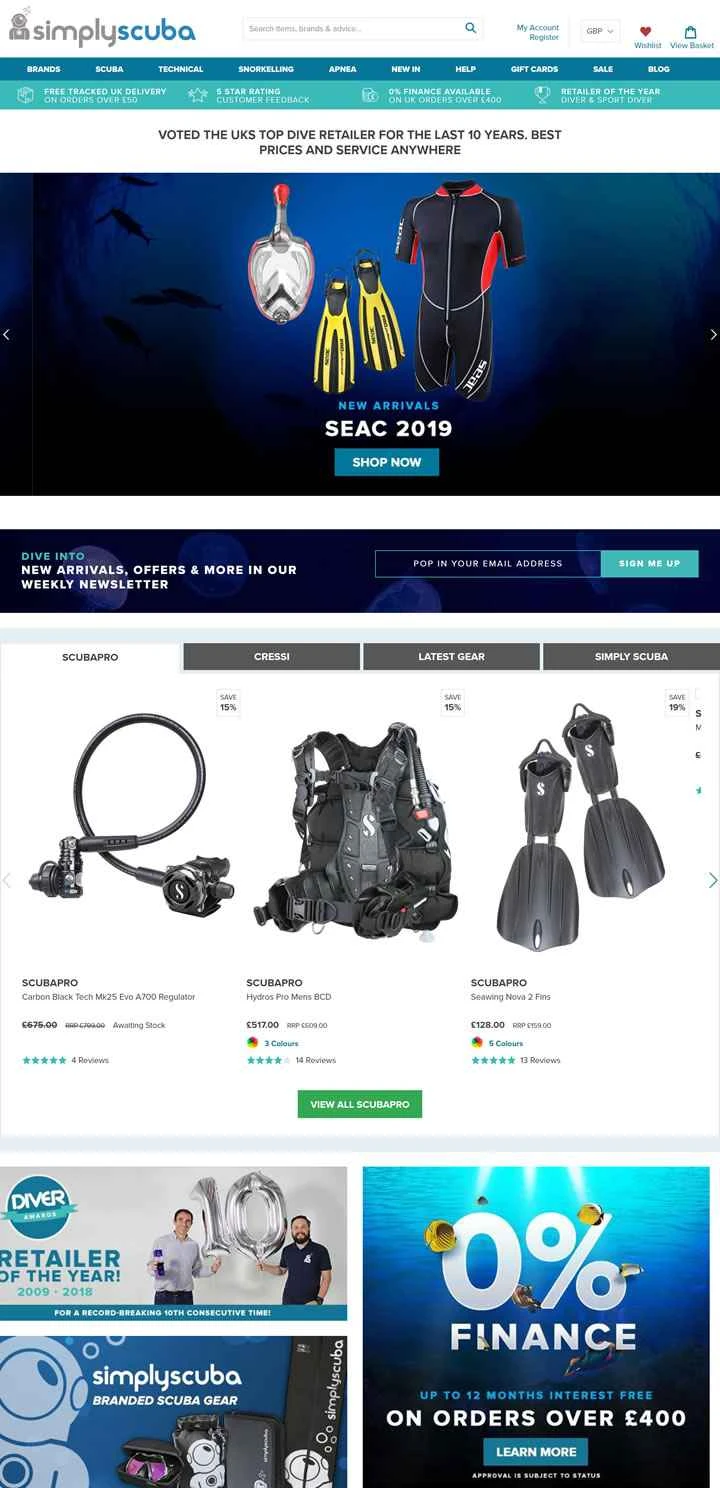 英国のオンラインダイビングショップ：Simply Scuba