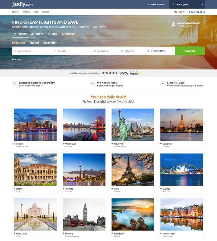 格安航空券、チケット、ホテル：JustFly