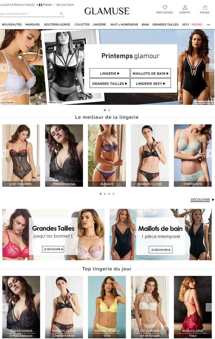 フランスの女性用ランジェリーショッピングサイト：Glamuse