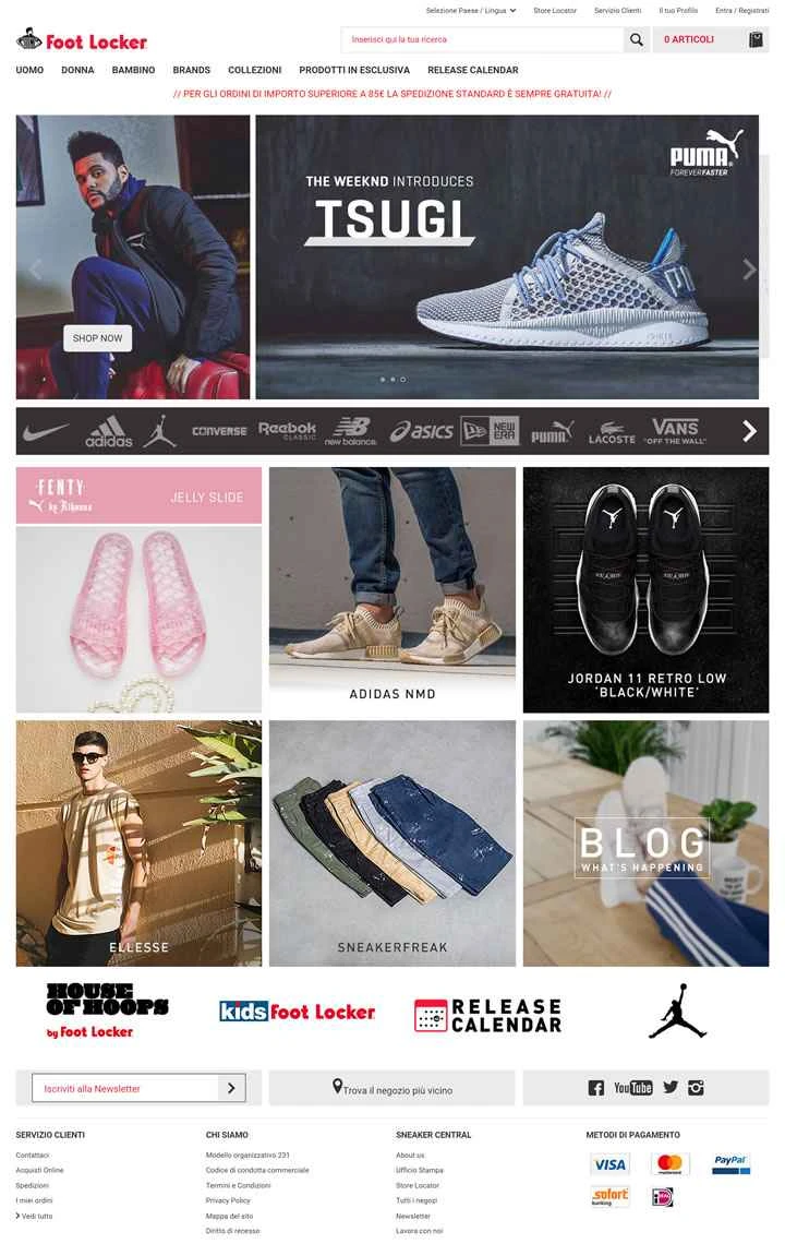 フットロッカーイタリア公式ウェブサイト：靴とアパレルの世界的大手小売業者