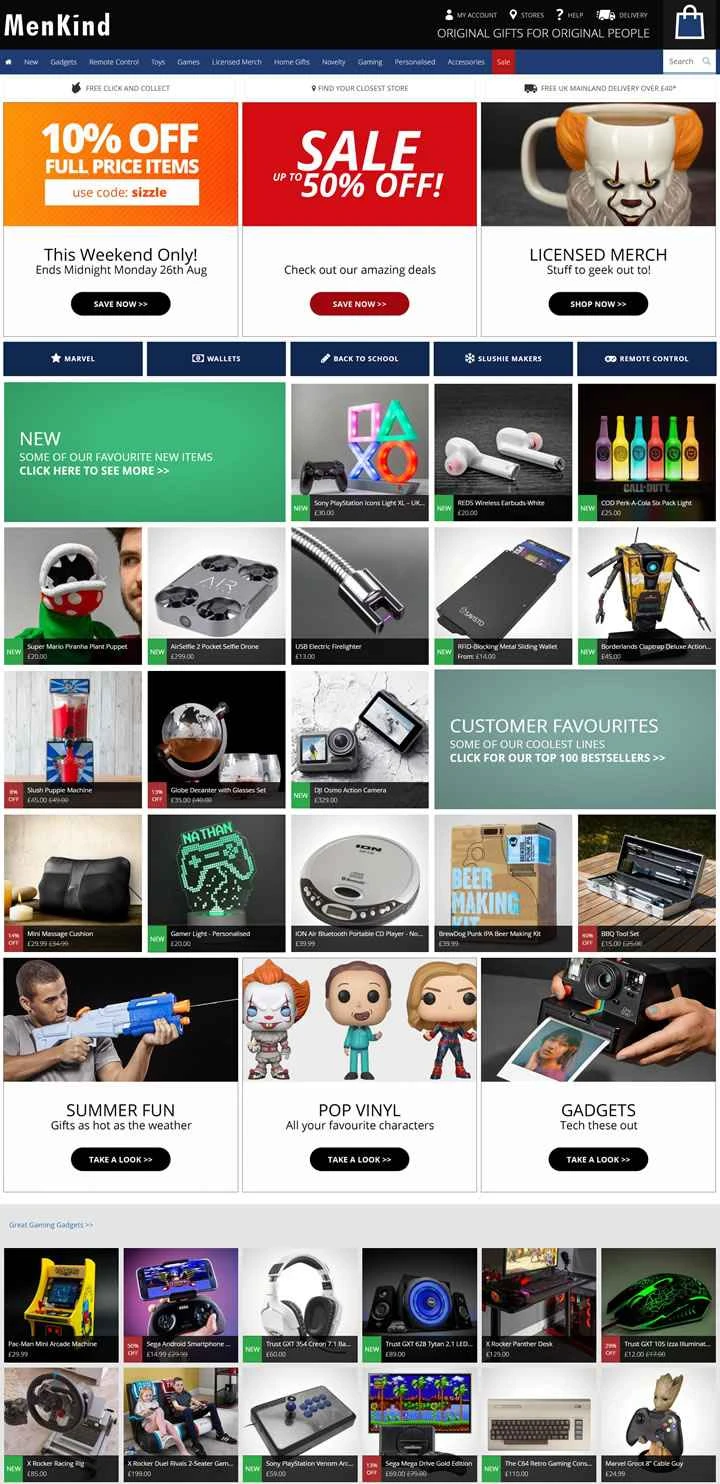 英国の革新的なギフトおよびガジェット小売業者、Menkind。