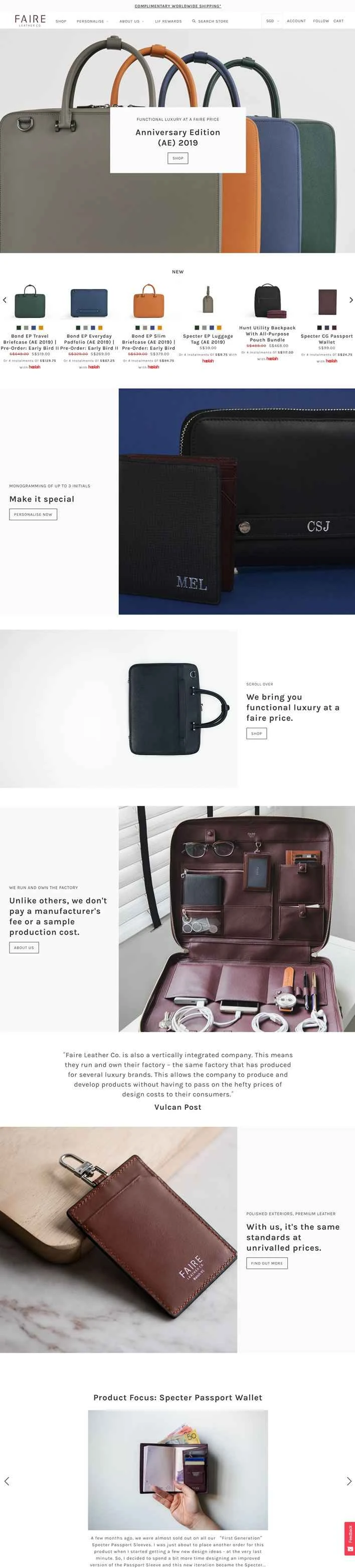 シンガポールを拠点とするオンライン男性用革製品ブランド、Faire Collective。