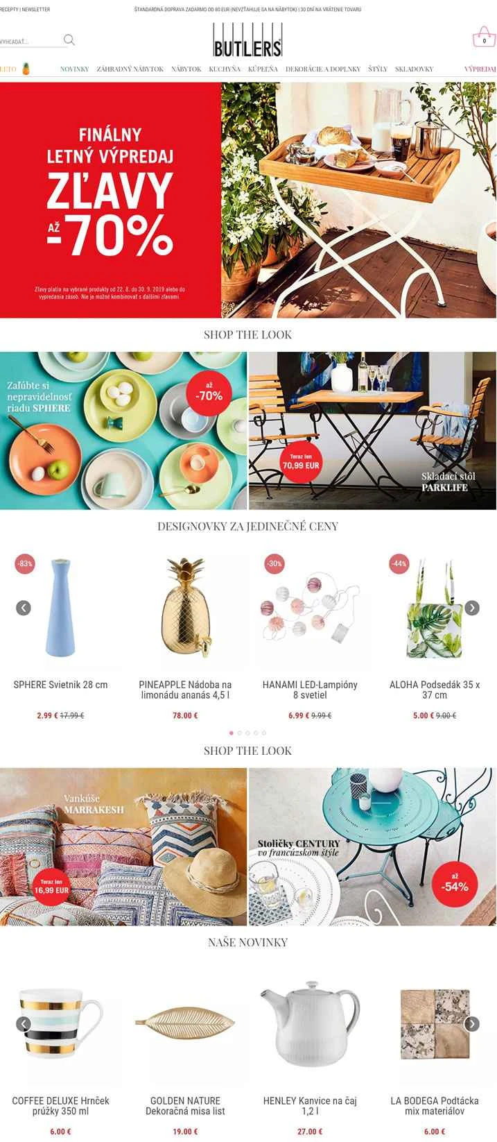 スロバキアの家具とファッションインテリアのショッピングウェブサイト：Butlers.sk