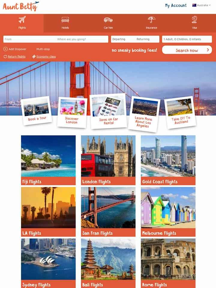 Aunt Betty は、オーストラリアとニュージーランドで最大のオンライン旅行代理店の 1 つです。