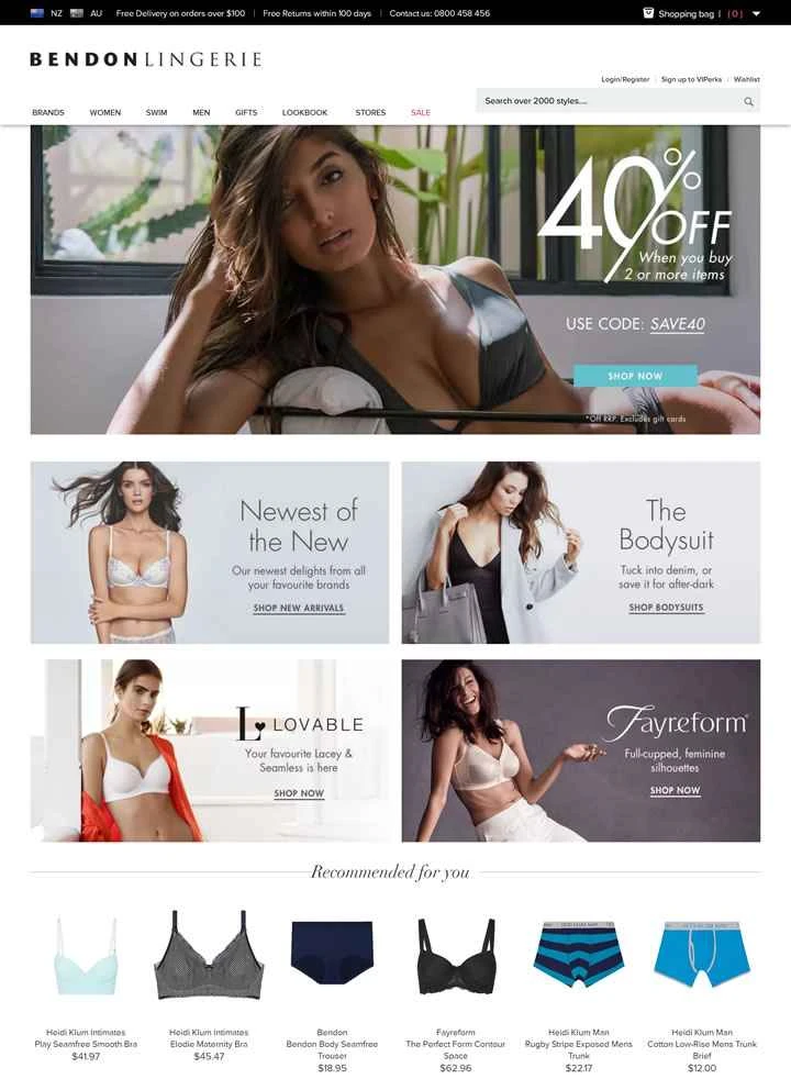 ニュージーランドを代表するランジェリーショップ、Bendon Lingerie。