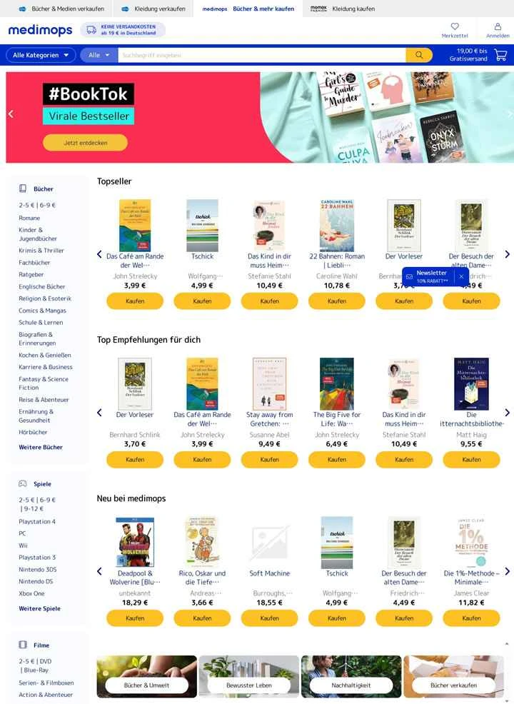ドイツで古本やメディアをオンラインで購入：Medimops