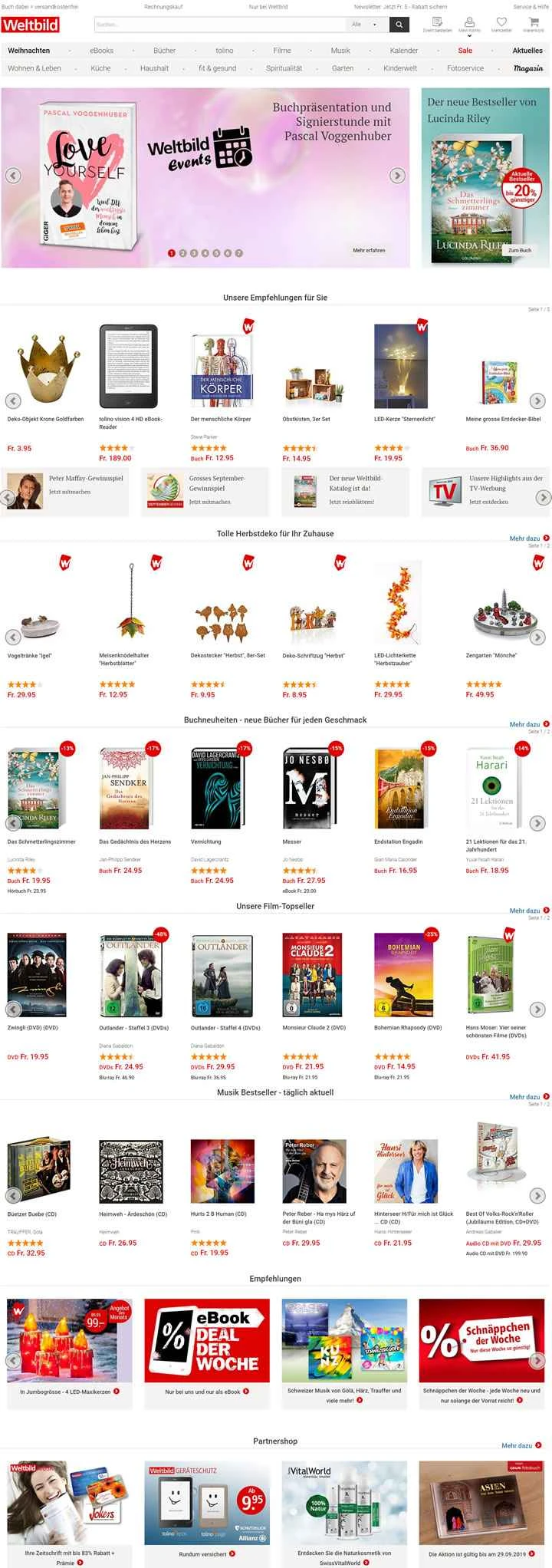 スイスの書籍ウェブサイト: Weltbild.ch