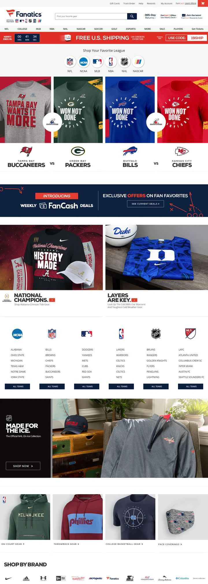 Fanatics公式サイト：スポーツアパレル、ジャージ、スポーツ用品