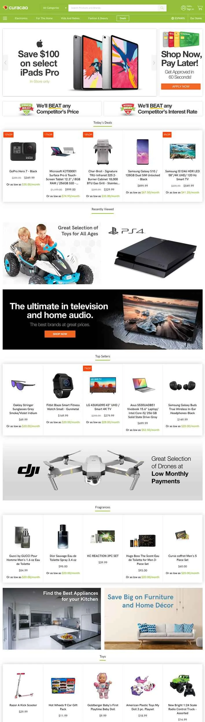 米国の百貨店チェーン、キュラソー、ウェブサイト：iCuracao.com