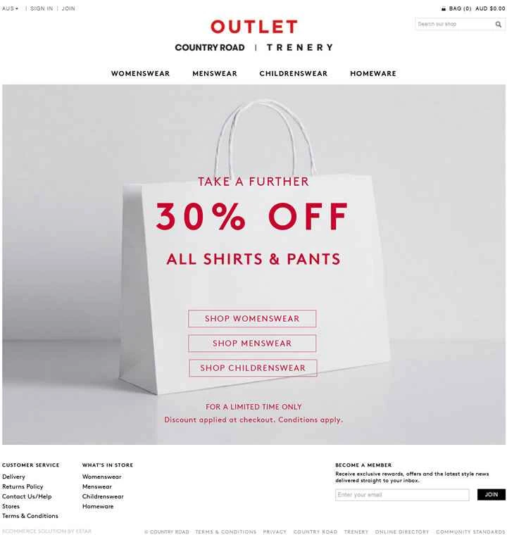 オーストラリアのナショナルブランド、カントリー ロード & トレナリー アウトレット。