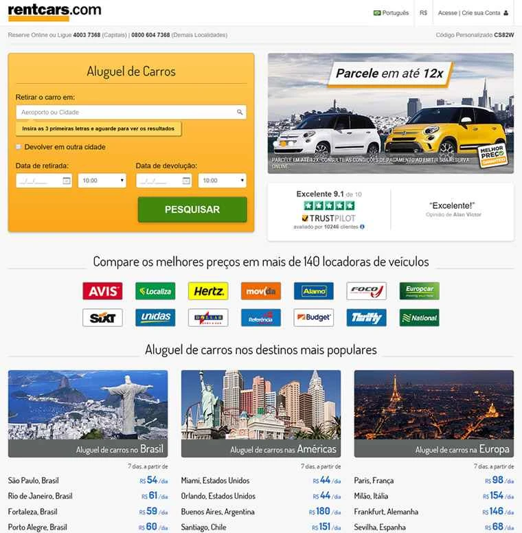 RentCars.com ブラジル: レンタカーウェブサイト