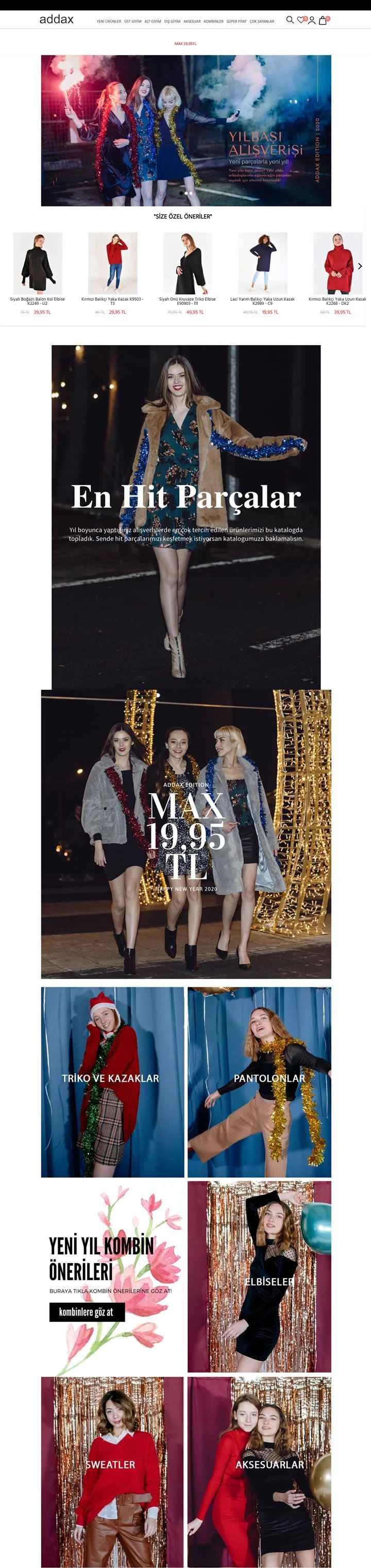 流行のトルコ女性服ショッピング ウェブサイト、Addax。